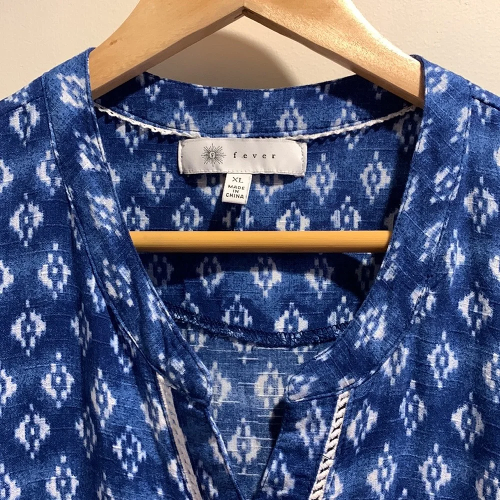 Printed Cap Sleeve Button Down Shirt - Picture 2 of 5